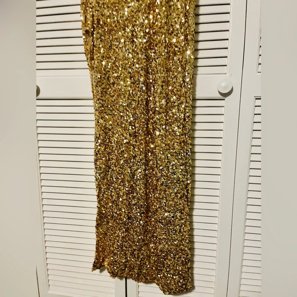 Gold Sequin Embellished Gown Dress - Picture 8 of 12